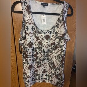 Brown and White Geometric Tank Top
